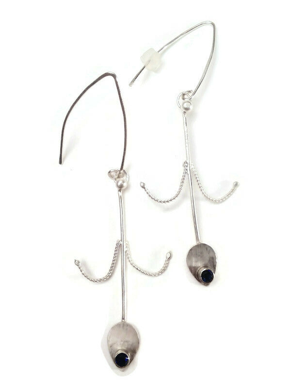 Plumed Dangle Earrings-Flourish Collection-Lab Grown Sapphire