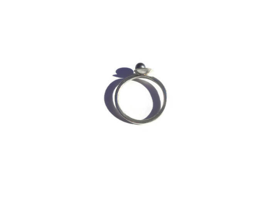 Emergence Sterling Silver Stacking Ring with Black Pearl