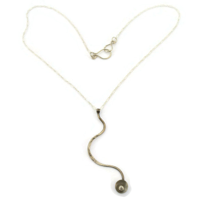 Sterling Silver Emerging Necklace with Tube-set Cubic Zircon-Emergence Collection